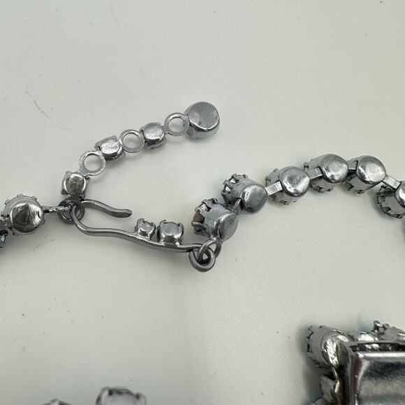 Unsigned Schoffel silver tone blue AB rhinestones necklace bracelet brooch set - Picture 11 of 12
